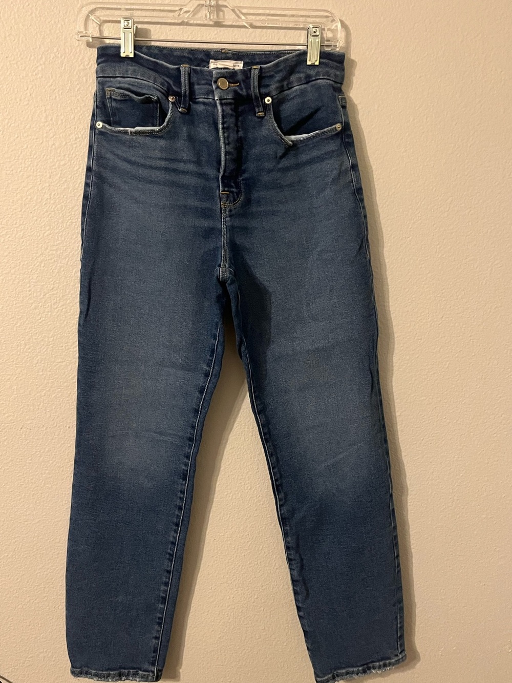 Good American Straight Leg High-Rise Jeans in Dark Blue